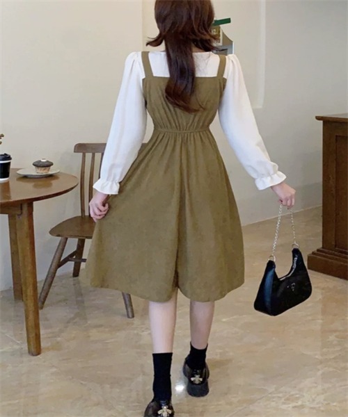 FREE STYLISTS(フリー スタイリスト)の「バイカラー異素材ドッキングワンピース(ワンピース・レディース・オリーブ・L)」の15枚目の写真