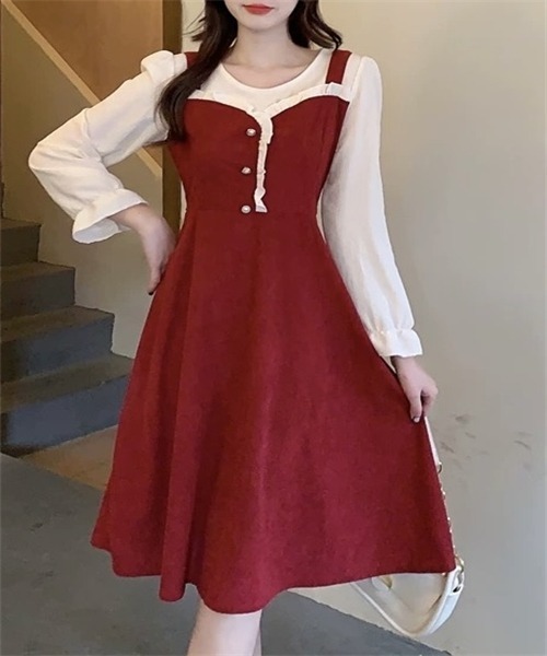 FREE STYLISTS(フリー スタイリスト)の「バイカラー異素材ドッキングワンピース(ワンピース・レディース・オリーブ・L)」の17枚目の写真