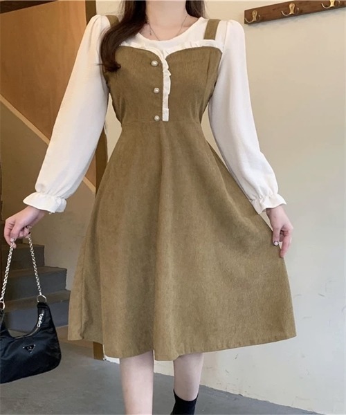 FREE STYLISTS(フリー スタイリスト)の「バイカラー異素材ドッキングワンピース(ワンピース・レディース・オリーブ・L)」の11枚目の写真