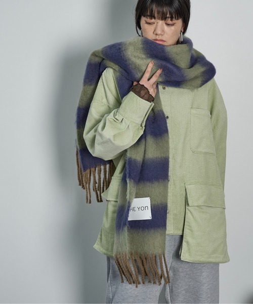 THE YOn(ザヨン)の「ボーダービッグマフラー(マフラー・レディース・グリーン/ピンク/ブラウン・FREE)」の13枚目の写真