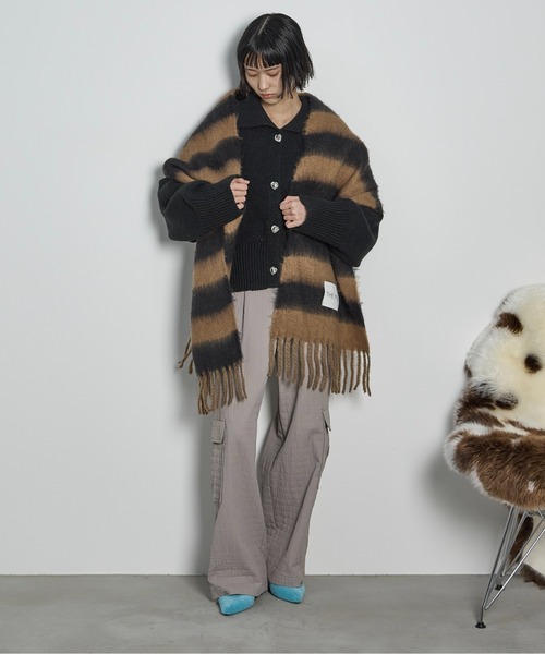 THE YOn(ザヨン)の「ボーダービッグマフラー(マフラー・レディース・グリーン/ピンク/ブラウン・FREE)」の7枚目の写真