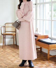 低身長~高身長サイズあり 指穴つきロングカフスリブニットワンピース