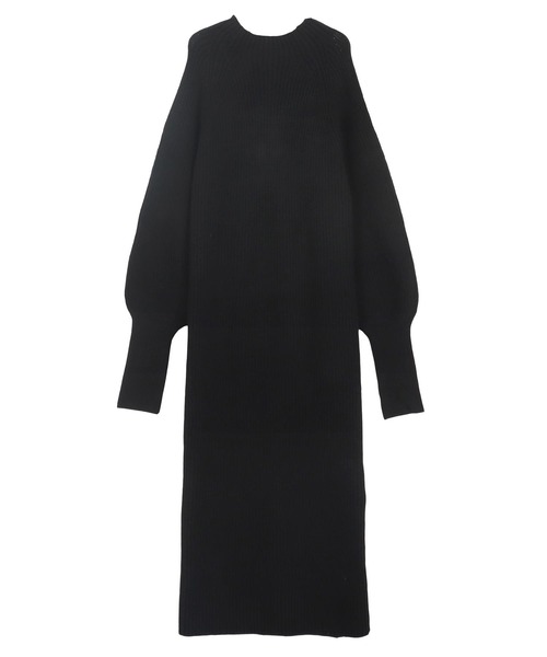 低身長～高身長サイズあり 指穴つきロングカフスリブニットワンピース