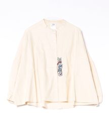 143658:ヒーローネコ&ドッグの刺繍入り ノーカラーワイドシャツ