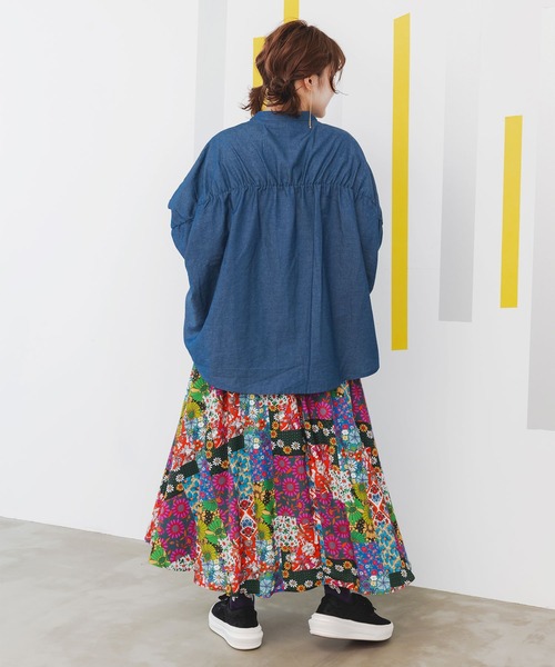 ScoLar（スカラー）の「143658：ヒーローネコ＆ドッグの刺繍入り ノーカラーワイドシャツ（シャツ/ブラウス・レディース・アイボリー/ブラック/ネイビー・M）」の10枚目の写真