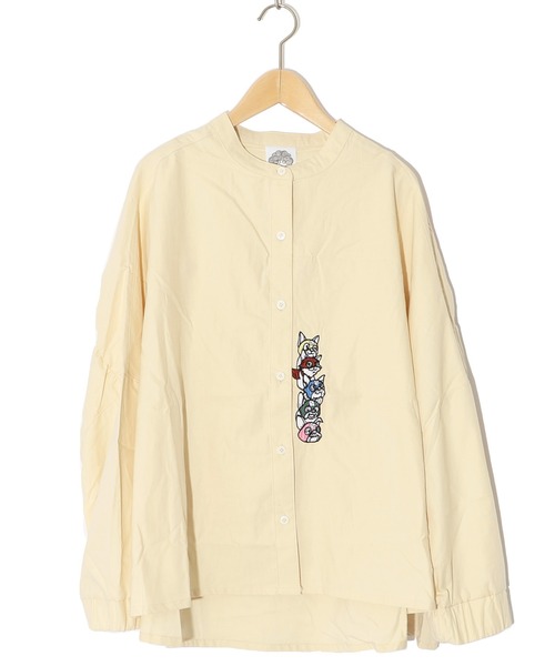 ScoLar（スカラー）の「143658：ヒーローネコ＆ドッグの刺繍入り ノーカラーワイドシャツ（シャツ/ブラウス・レディース・アイボリー/ブラック/ネイビー・M）」の12枚目の写真