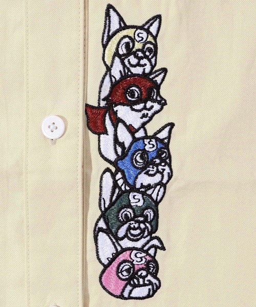 ScoLar（スカラー）の「143658：ヒーローネコ＆ドッグの刺繍入り ノーカラーワイドシャツ（シャツ/ブラウス・レディース・アイボリー/ブラック/ネイビー・M）」の14枚目の写真