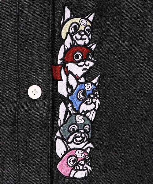 ScoLar（スカラー）の「143658：ヒーローネコ＆ドッグの刺繍入り ノーカラーワイドシャツ（シャツ/ブラウス・レディース・アイボリー/ブラック/ネイビー・M）」の17枚目の写真