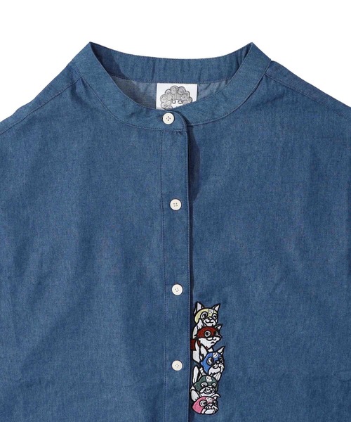 ScoLar（スカラー）の「143658：ヒーローネコ＆ドッグの刺繍入り ノーカラーワイドシャツ（シャツ/ブラウス・レディース・アイボリー/ブラック/ネイビー・M）」の21枚目の写真