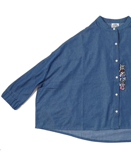 ScoLar（スカラー）の「143658：ヒーローネコ＆ドッグの刺繍入り ノーカラーワイドシャツ（シャツ/ブラウス・レディース・アイボリー/ブラック/ネイビー・M）」の22枚目の写真