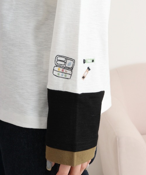 EMAGO 画材刺繍袖切替えﾀｰﾄﾙ（Tシャツ/カットソー）｜Emago（イマゴ）