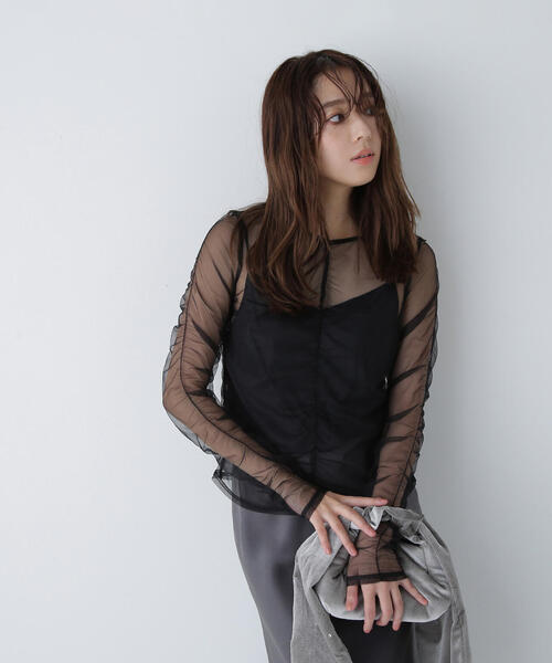 NATURAL BEAUTY BASIC（ナチュラルビューティーベーシック）の「◇チュールギャザートップス（シャツ/ブラウス・レディース・オフホワイト/ベージュ/ブラック・FREE）」の18枚目の写真