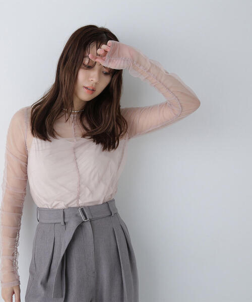 NATURAL BEAUTY BASIC（ナチュラルビューティーベーシック）の「◇チュールギャザートップス（シャツ/ブラウス・レディース・オフホワイト/ベージュ/ブラック・FREE）」の15枚目の写真