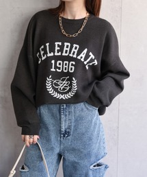 カレッジロゴジャガードニットトップス/ニットプルオーバー