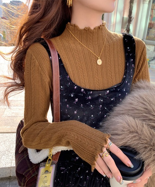 Miniministore(ミニミニストア)の「ニットソー 長袖 プチハイネック 韓国風(ニット/セーター・レディース・ブラック/ダークグレー/ミント/ライトイエロー/アイボリー/ライトブラウン/ピンク/ブラウン/ベージュ/ホワイト・FREE)」の5枚目の写真