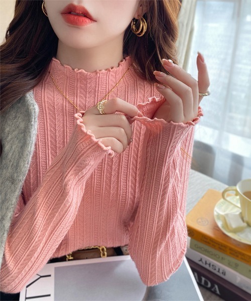 Miniministore(ミニミニストア)の「ニットソー 長袖 プチハイネック 韓国風(ニット/セーター・レディース・ブラック/ダークグレー/ミント/ライトイエロー/アイボリー/ライトブラウン/ピンク/ブラウン/ベージュ/ホワイト・FREE)」の10枚目の写真
