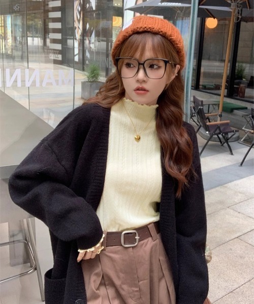 Miniministore(ミニミニストア)の「ニットソー 長袖 プチハイネック 韓国風(ニット/セーター・レディース・ブラック/ダークグレー/ミント/ライトイエロー/アイボリー/ライトブラウン/ピンク/ブラウン/ベージュ/ホワイト・FREE)」の12枚目の写真
