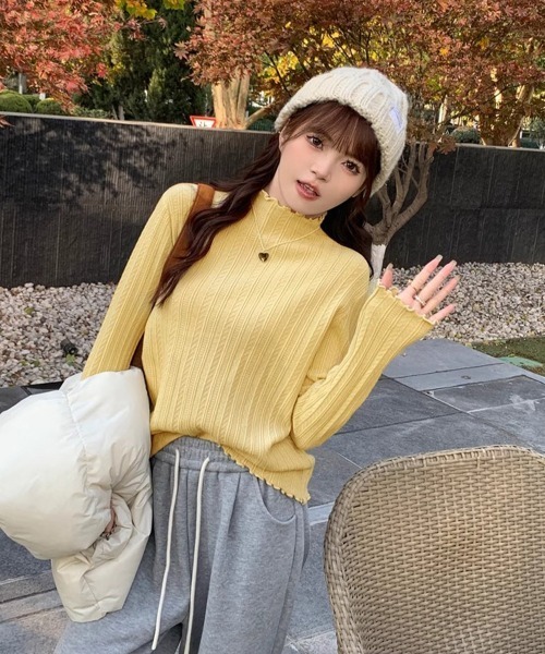 Miniministore(ミニミニストア)の「ニットソー 長袖 プチハイネック 韓国風(ニット/セーター・レディース・ブラック/ダークグレー/ミント/ライトイエロー/アイボリー/ライトブラウン/ピンク/ブラウン/ベージュ/ホワイト・FREE)」の15枚目の写真