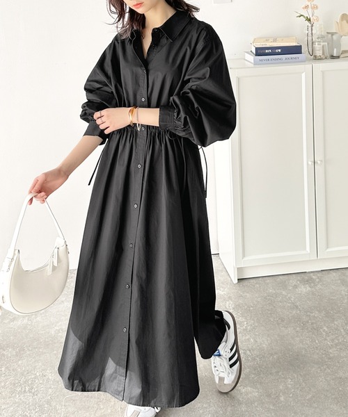 classicalelf(クラシカルエルフ)の「これ一枚でアウターとしても活躍♪綿100%ロングシャツワンピース(長袖)(ステンカラーコート・レディース・ブラック/ベージュ・X-LARGE/SMALL/MEDIUM/LARGE)」の15枚目の写真