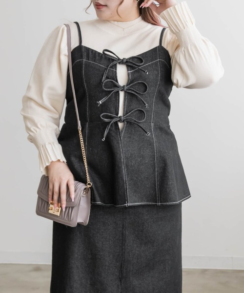 CLETTE(クレット)の「フロントリボンデニムビスチェ(その他トップス・レディース・ネイビー/ブラック・4L/3L/LL)」の18枚目の写真