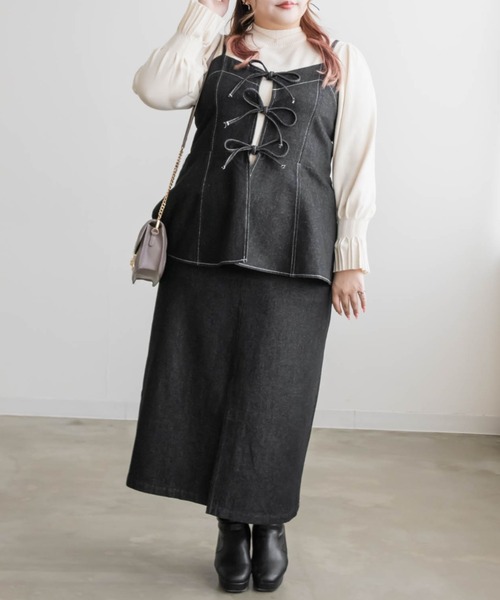 CLETTE(クレット)の「フロントリボンデニムビスチェ(その他トップス・レディース・ネイビー/ブラック・4L/3L/LL)」の21枚目の写真