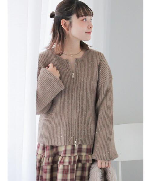 ehka sopo（エヘカソポ）の「スパンコールダブルジップカーディガン（カーディガン/ボレロ・レディース・ベージュ/キナリ/サックスブルー/グリーン・F）」の2枚目の写真