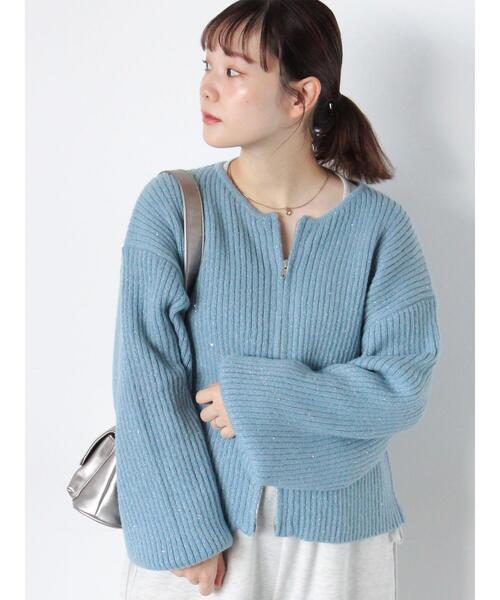 ehka sopo（エヘカソポ）の「スパンコールダブルジップカーディガン（カーディガン/ボレロ・レディース・ベージュ/キナリ/サックスブルー/グリーン・F）」の4枚目の写真