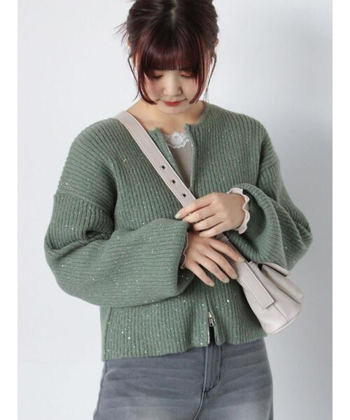 ehka sopo（エヘカソポ）の「スパンコールダブルジップカーディガン（カーディガン/ボレロ・レディース・ベージュ/キナリ/サックスブルー/グリーン・F）」の3枚目の写真