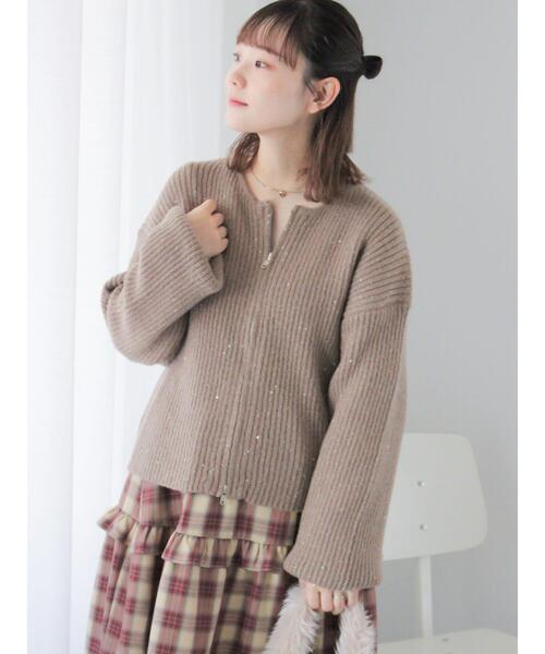 ehka sopo（エヘカソポ）の「スパンコールダブルジップカーディガン（カーディガン/ボレロ・レディース・ベージュ/キナリ/サックスブルー/グリーン・F）」の13枚目の写真