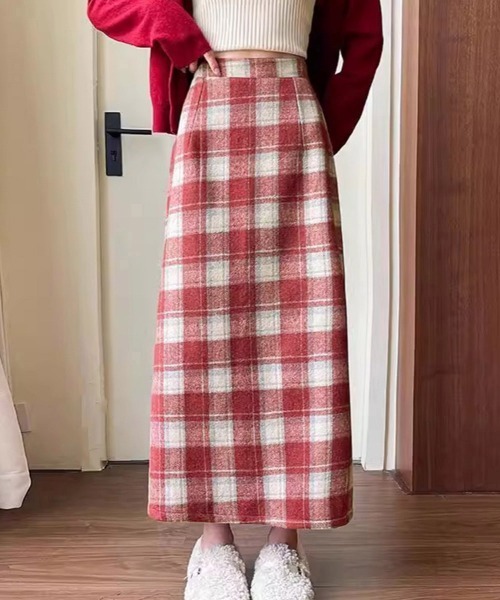 Miniministore(ミニミニストア)の「チェック柄タイトスカート バックスリット(スカート・レディース・ダークグレー/ブラウン/レッド/キャメル/ブラック・L/M)」の5枚目の写真