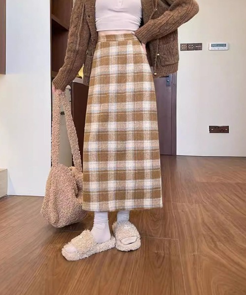 Miniministore(ミニミニストア)の「チェック柄タイトスカート バックスリット(スカート・レディース・ダークグレー/ブラウン/レッド/キャメル/ブラック・L/M)」の12枚目の写真