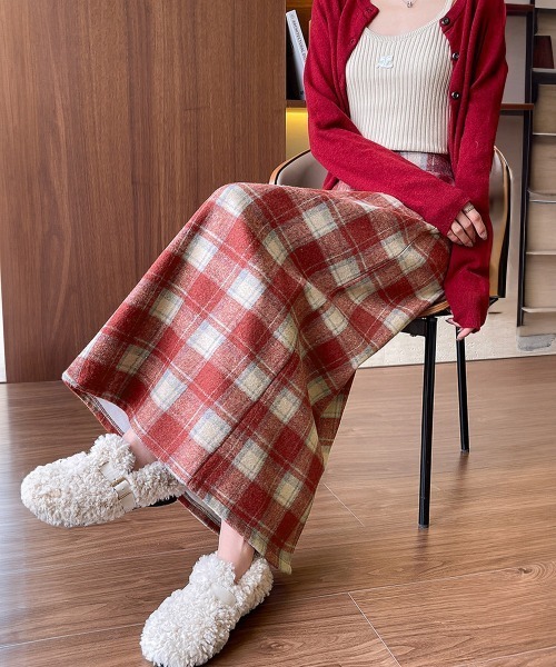 Miniministore(ミニミニストア)の「チェック柄タイトスカート バックスリット(スカート・レディース・ダークグレー/ブラウン/レッド/キャメル/ブラック・L/M)」の16枚目の写真
