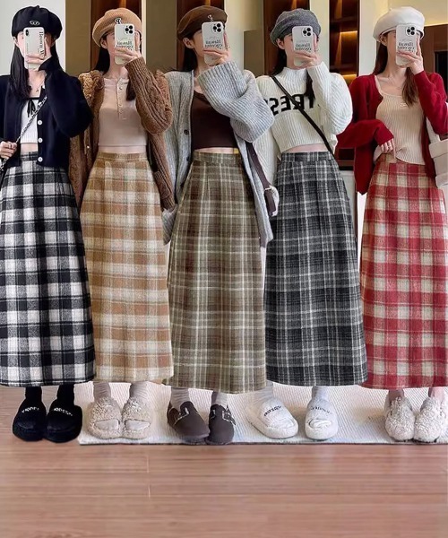 Miniministore(ミニミニストア)の「チェック柄タイトスカート バックスリット(スカート・レディース・ダークグレー/ブラウン/レッド/キャメル/ブラック・L/M)」の17枚目の写真
