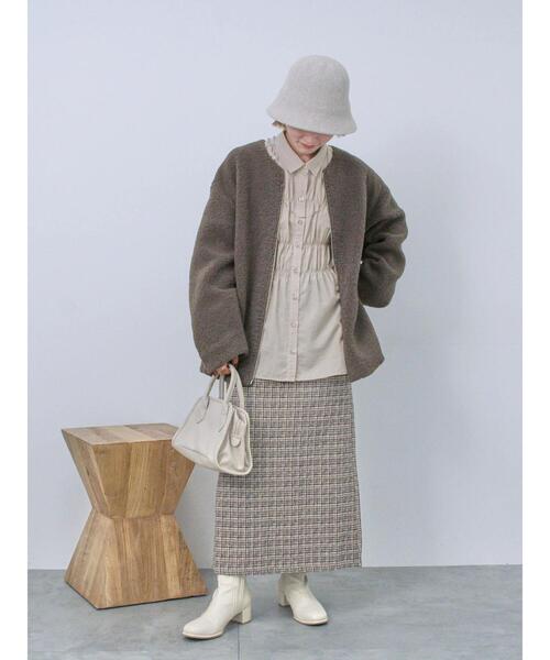 Samansa Mos2 blue（サマンサモスモスブルー）の「ツイードチェックタイトスカート（スカート・レディース・ブラック/ブラウン/イエロー・F）」の6枚目の写真