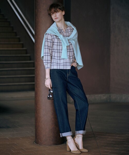 J.PRESS Ladies（J.プレス レディス）の「【洗える】コンパクトチェック スタンドカラー ブラウス（シャツ/ブラウス・レディース・ベージュ系3/ネイビー系3・XS）」の3枚目の写真