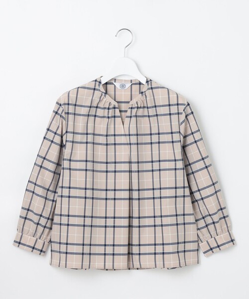 J.PRESS Ladies（J.プレス レディス）の「【洗える】コンパクトチェック スタンドカラー ブラウス（シャツ/ブラウス・レディース・ベージュ系3/ネイビー系3・XS）」の9枚目の写真