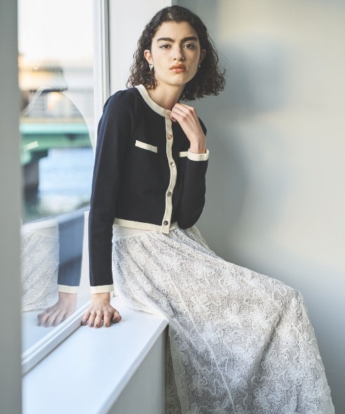 AND COUTURE（アンドクチュール）の「ウエストリブスパンコール刺しゅうレースロングスカート（スカート・レディース・ベージュ/ブラック・FREE）」の7枚目の写真
