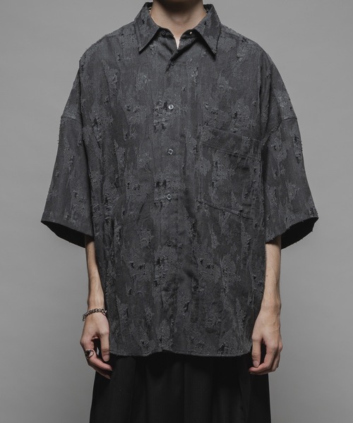 See-through jacquard over shirts/シースルージャガード