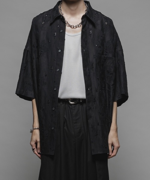 See-through jacquard over shirts/シースルージャガード