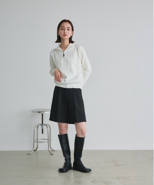 ad thie(アドティエ)の「ケーブル編み ハーフジップ ニット(ニット/セーター・レディース・オフホワイト/レッド/ライトグレー/ブラック・FREE)」の5枚目の写真