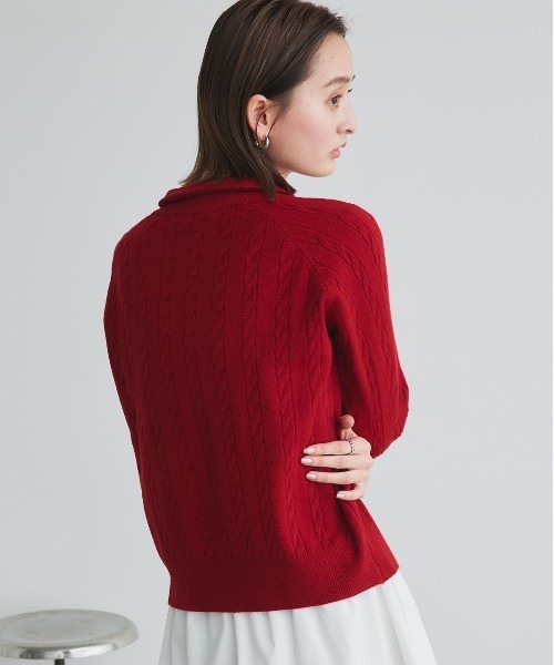 ad thie(アドティエ)の「ケーブル編み ハーフジップ ニット(ニット/セーター・レディース・オフホワイト/レッド/ライトグレー/ブラック・FREE)」の16枚目の写真