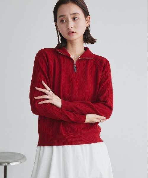 ad thie(アドティエ)の「ケーブル編み ハーフジップ ニット(ニット/セーター・レディース・オフホワイト/レッド/ライトグレー/ブラック・FREE)」の17枚目の写真