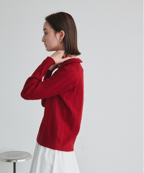 ad thie(アドティエ)の「ケーブル編み ハーフジップ ニット(ニット/セーター・レディース・オフホワイト/レッド/ライトグレー/ブラック・FREE)」の19枚目の写真