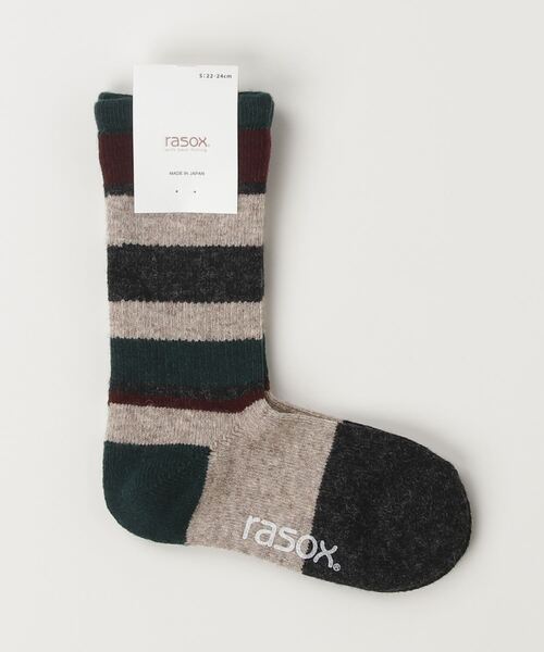 rasox（ラソックス）の「RASOX/ラソックス  マルチボーダーウール・クルー（ソックス/靴下・メンズ・ネイビー/オリーブ系・S/M/L）」の2枚目の写真