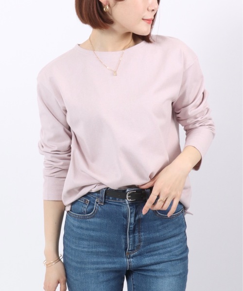 Salong hameu(サロン ハミュー)の「コットン100% 長袖ロンT 無地・ボーダー クルーネック カットソー レギュラーシルエット ベーシック ノームコア レディース(Tシャツ/カットソー・レディース・イエロー/ブルーグリーン/ライトピンク/ホワイト×ピンク/杢グレー/オフホワイト/ライラック系1/ホワイト×グリーン/ネイビー系1/ホワイト×イエロー/アクア/ブルー系その他/ブラック×グレー/ホワイト×ネイビー/ネイビー/スミクロ/ホワイト×ブルー/クリーム/ホワイト系その他2/ホワイト系その他・L/M)」の20枚目の写真