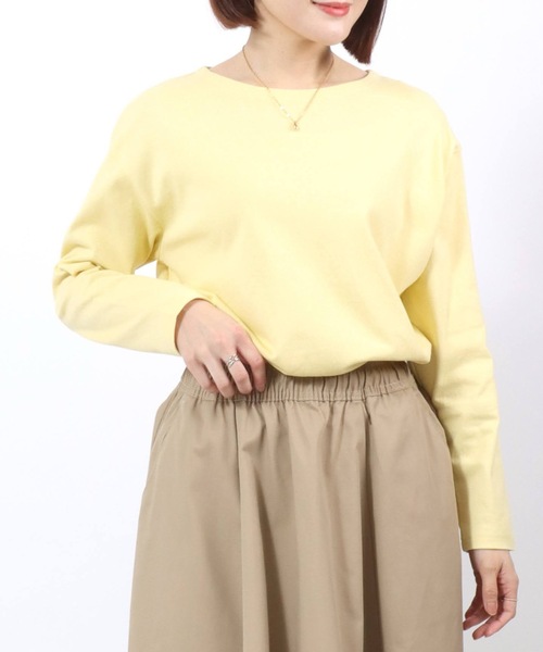 Salong hameu(サロン ハミュー)の「コットン100% 長袖ロンT 無地・ボーダー クルーネック カットソー レギュラーシルエット ベーシック ノームコア レディース(Tシャツ/カットソー・レディース・イエロー/ブルーグリーン/ライトピンク/ホワイト×ピンク/杢グレー/オフホワイト/ライラック系1/ホワイト×グリーン/ネイビー系1/ホワイト×イエロー/アクア/ブルー系その他/ブラック×グレー/ホワイト×ネイビー/ネイビー/スミクロ/ホワイト×ブルー/クリーム/ホワイト系その他2/ホワイト系その他・L/M)」の19枚目の写真
