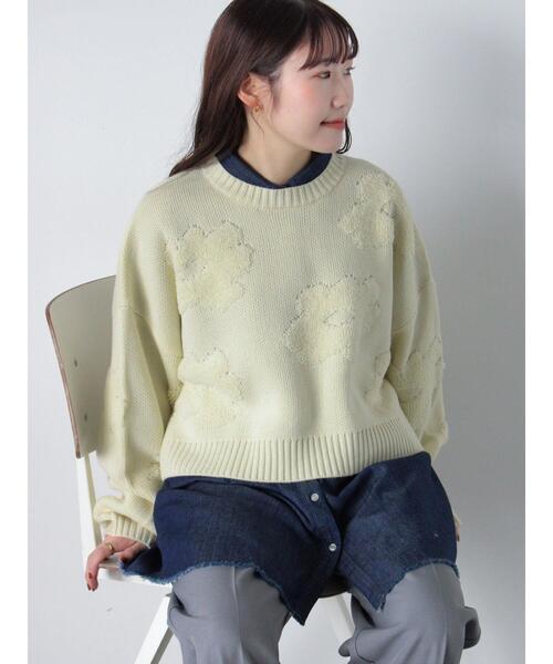 ehka sopo（エヘカソポ）の「◎ショート丈花柄ニット（ニット/セーター・レディース・キナリ/モカ/グレー/ピンク・F）」の18枚目の写真