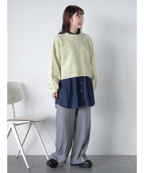 ehka sopo（エヘカソポ）の「◎ショート丈花柄ニット（ニット/セーター・レディース・キナリ/モカ/グレー/ピンク・F）」の21枚目の写真