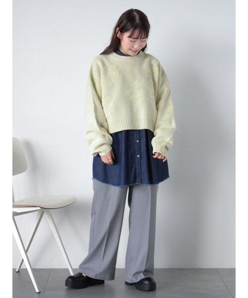 ehka sopo（エヘカソポ）の「◎ショート丈花柄ニット（ニット/セーター・レディース・キナリ/モカ/グレー/ピンク・F）」の22枚目の写真