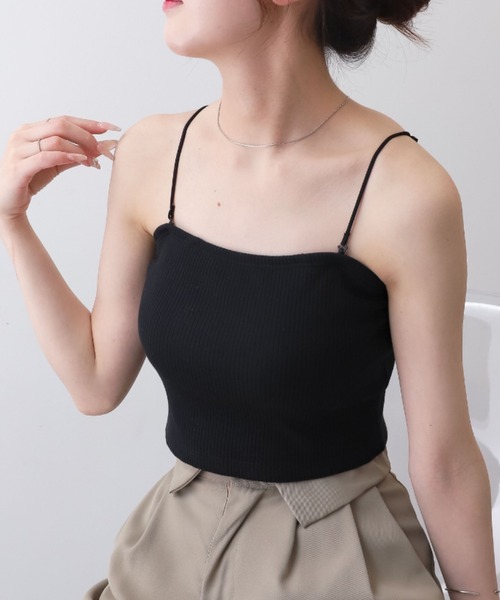 WEGO（ウィゴー）の「WEGO/なちゅ盛れカップインショートキャミ（キャミソール・レディース・ブラック/オフホワイト/ライトピンク/サックスブルー・SMALL/MEDIUM）」の2枚目の写真